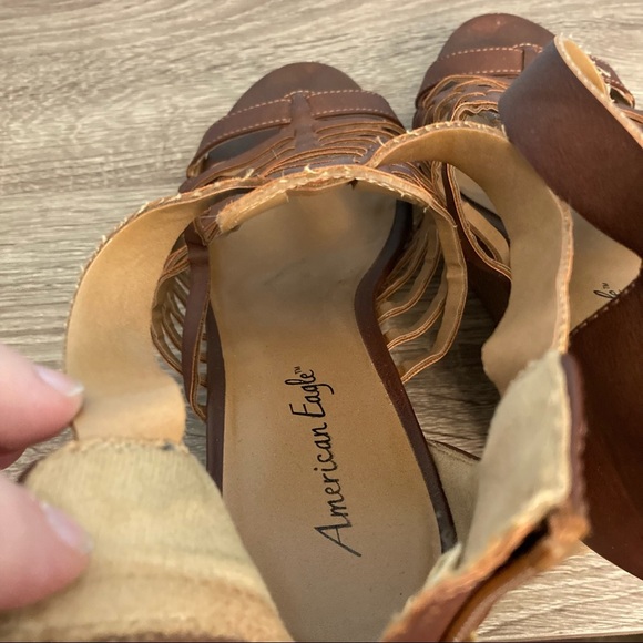 American Eagle Gladiator Peep Toe Wedge Heels - Brown - Size 11 - Picture 8 of 8